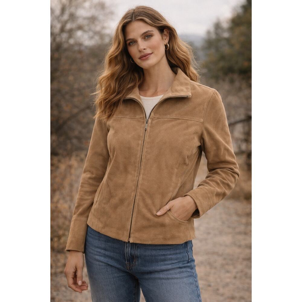 Genuine 100% Suede Leather Boston Harbour zip up tan jacket coat sz M-L